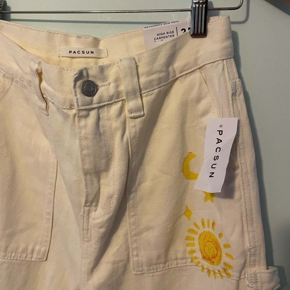 Pacsun Graphic Skate Cargo Sketchbook Trousers In Off White Size 25 - Picture 3 of 13